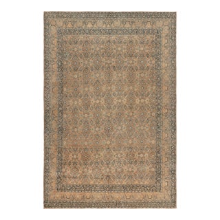 Antique Kashan Persian Rug, Brown and Blue With Floral Patterns - Rug & Kilim For Sale