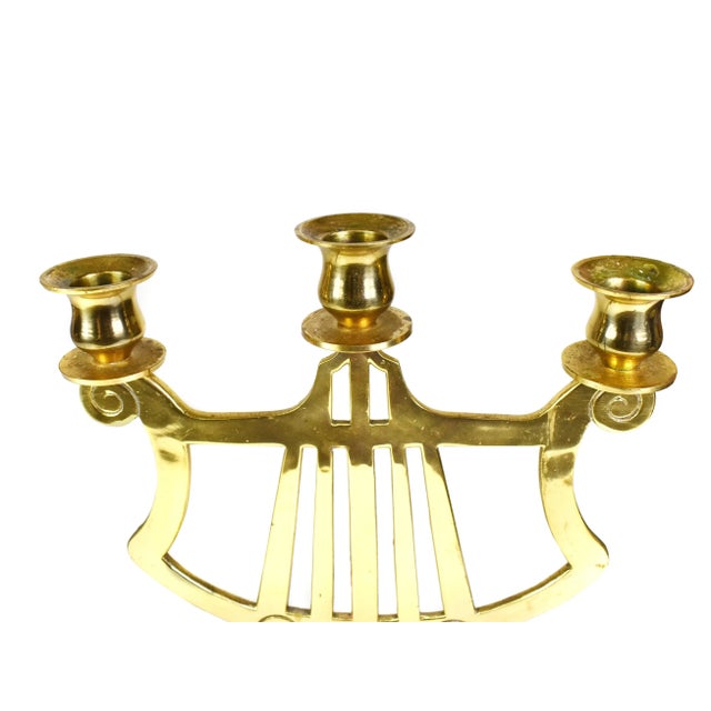 Mid-Century Modern Vintage Brass 3 Arm Candelabra Centerpiece For Sale - Image 3 of 7