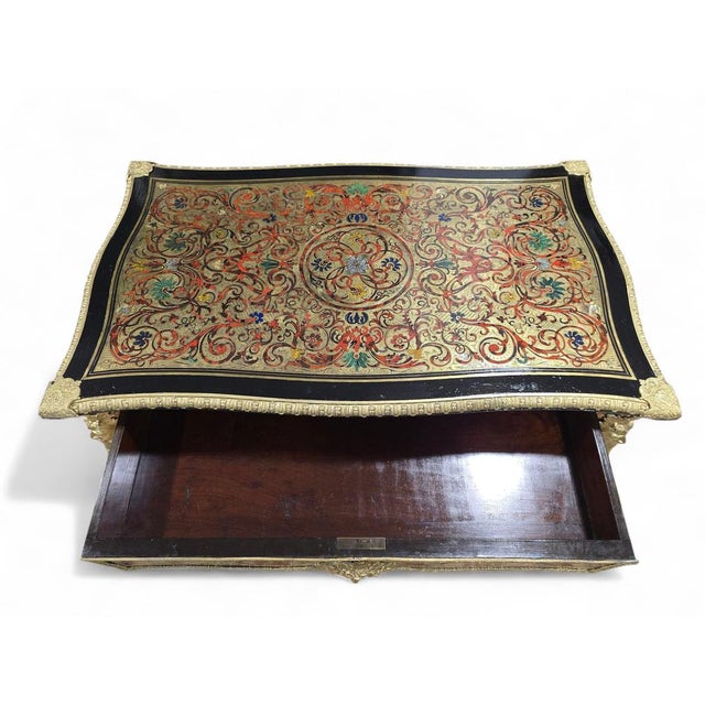 French Boulle Style with Marquetry and Gilt Side Table, 1800 For Sale - Image 10 of 13