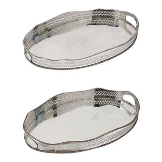 English Silver Oval Gallery Serving or Drinks Trays (Priced as ) - a Pair For Sale
