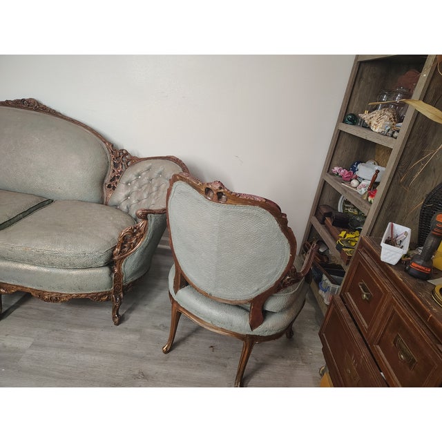 Antique Hand Carved Victorian Sofa and Chair For Sale - Image 12 of 17