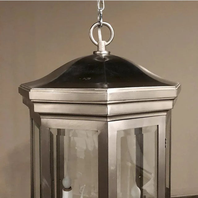 Mid-Century Brushed Steel Lantern Chandeliers - a Pair For Sale - Image 10 of 12