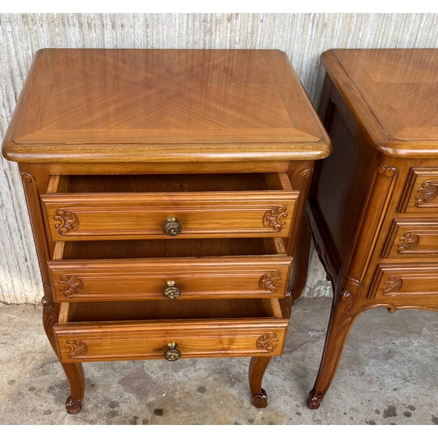 Pair of Louis XVI Style Nightstands With Three Drawers and Cabriole Legs For Sale - Image 9 of 13