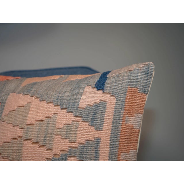 Red Soft Pastel Kilim Pillow – 16x16 Vintage Handwoven Geometric Cover For Sale - Image 8 of 11