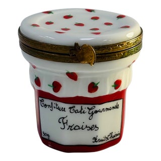 Vintage Limoges Strawberry Jam Porcelain Trinket Box: Confiture Cati Gourmande Fraises For Sale
