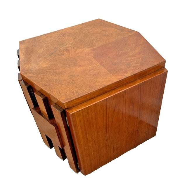Altavista Lane Vintage Lane Staccato Block Brutalist Nightstand Cabinet Side Table MCM Hexagon For Sale - Image 4 of 11