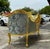 Textile French Style Blue Small Settee Gold Details For Sale - Image 7 of 8