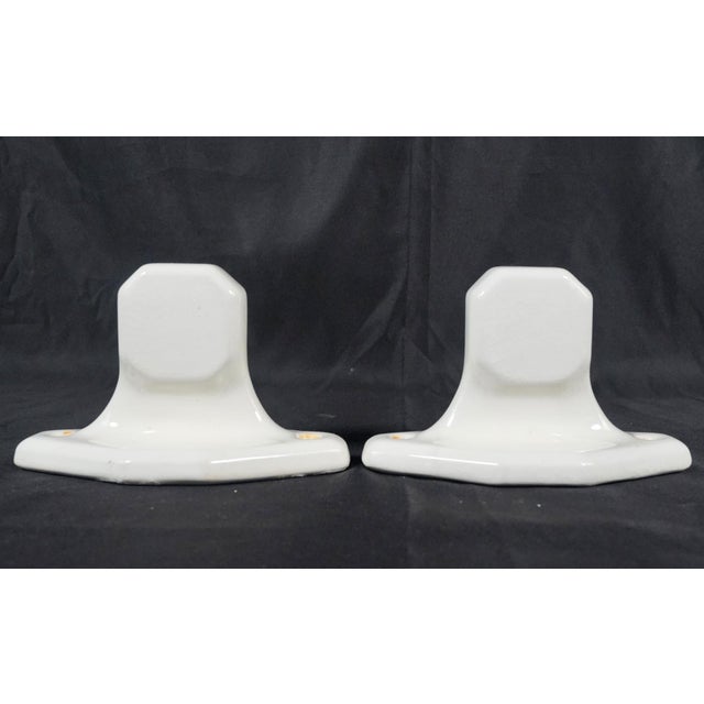 Pair of Vintage European White Ceramic Towel Bar Brackets For Sale - Image 6 of 7