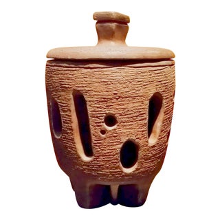Mid-Century Abstract Brutalist Art Studio Pottery Lidded Pot 1965 For Sale