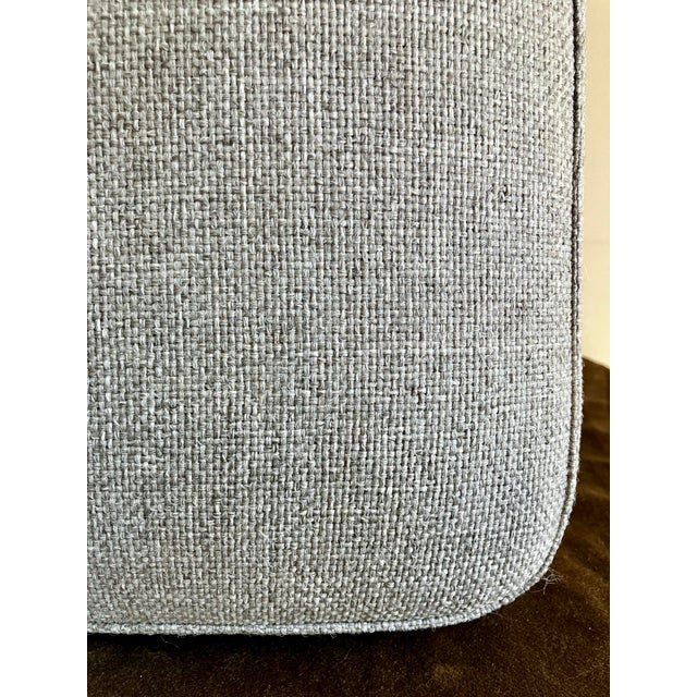 Mid 20th Century Mid-Century Modern Tapered Walnut and Brass Footstool Ottoman in Textured Gray Tweed For Sale - Image 5 of 14
