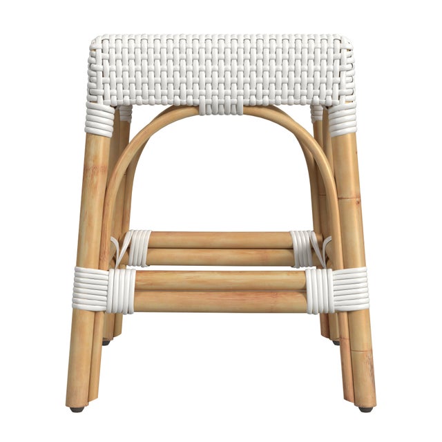 2020s Robias 18 in. Seat Height Rectangular Rattan Low Dining Stool, Smooth White For Sale - Image 5 of 7