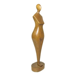 Mid Century Modern Carved Wood Abstract Female Figure For Sale