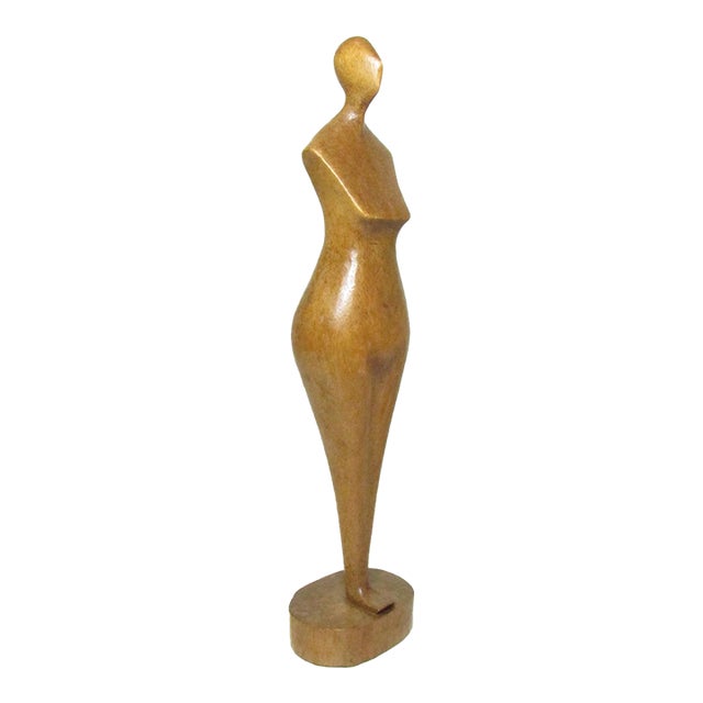 Mid Century Modern Carved Wood Abstract Female Figure For Sale