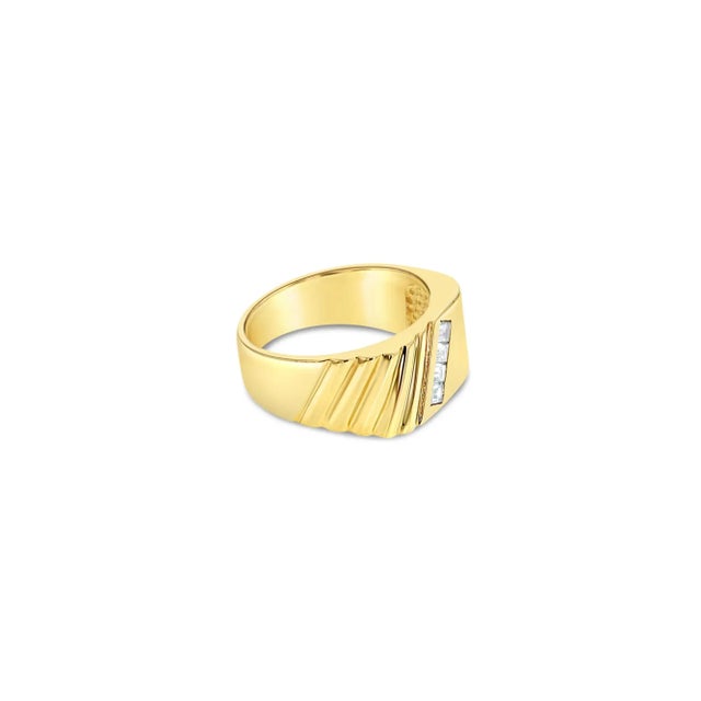 Contemporary Diagonal Baguette Diamond Wedding Band .33cttw 14k Yellow Gold, Size 7 For Sale - Image 3 of 5