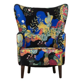 Vintage Lounge Chair in Print by Josef Frank For Sale