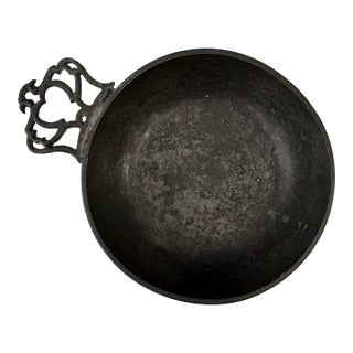 Antique Pewter Porringer Bowl For Sale