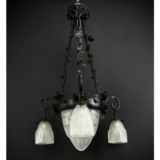 Art deco chandelier by degué, 1930s the art deco ceiling lamp is a remarkable example of the craftsmanship and style of...