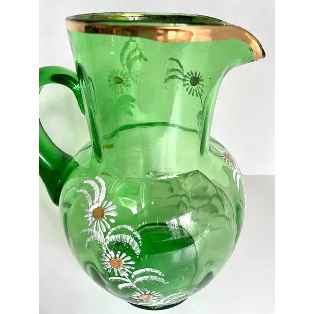 Green Early 20th Century Depression Era Handblown Green Glass Pitcher For Sale - Image 8 of 13
