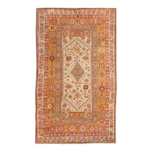 Antique Indian Agra Handmade Beige Geometric Wool Rug