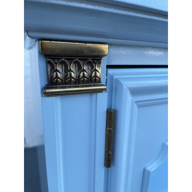 1960s Stanley High-Gloss Blue Hydrangea Console/ Credenza With Brass Hardware For Sale - Image 9 of 11