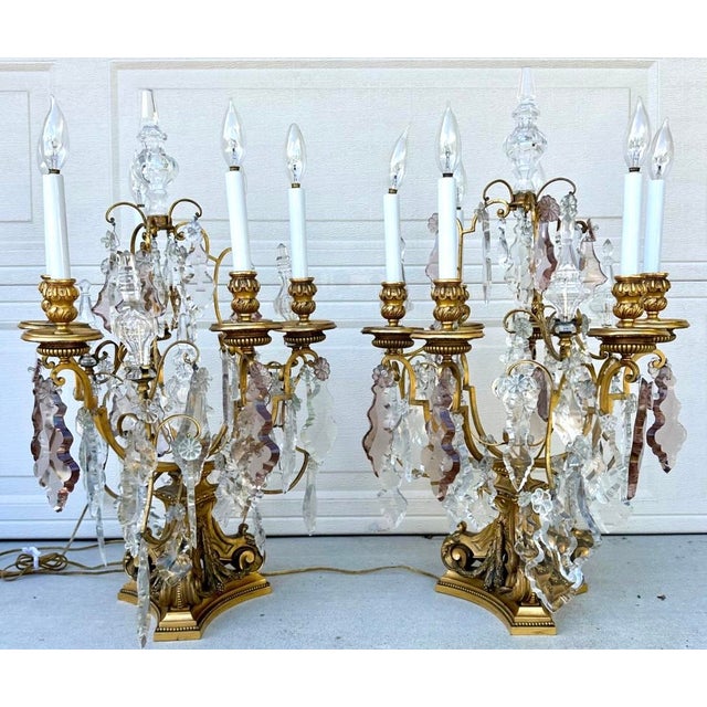 19th Century E. F. Caldwell Gilt Bronze & Baccarat Crystal Girandole Table Lamps - a Pair For Sale - Image 14 of 18
