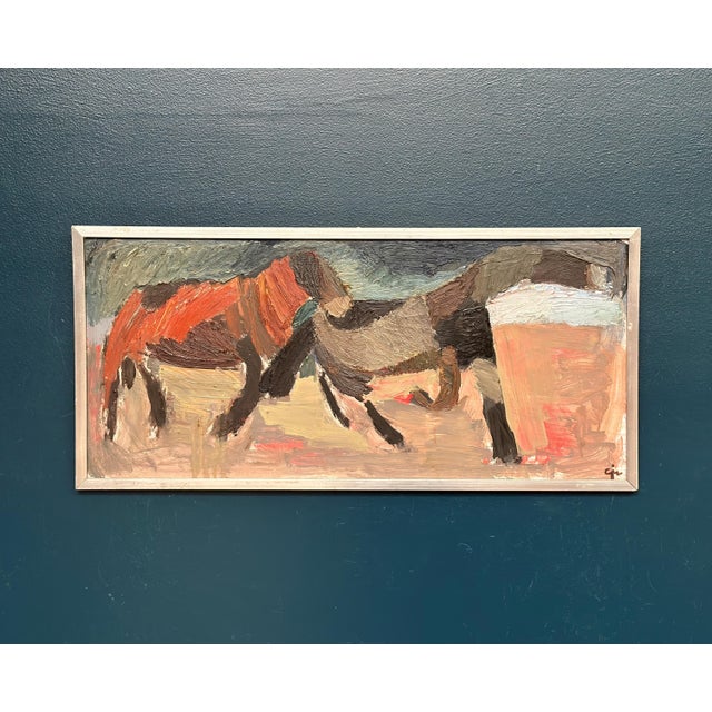 Calle Johansson, Two Horses, 1959, Oil Painting on Panel, Framed For Sale - Image 6 of 15