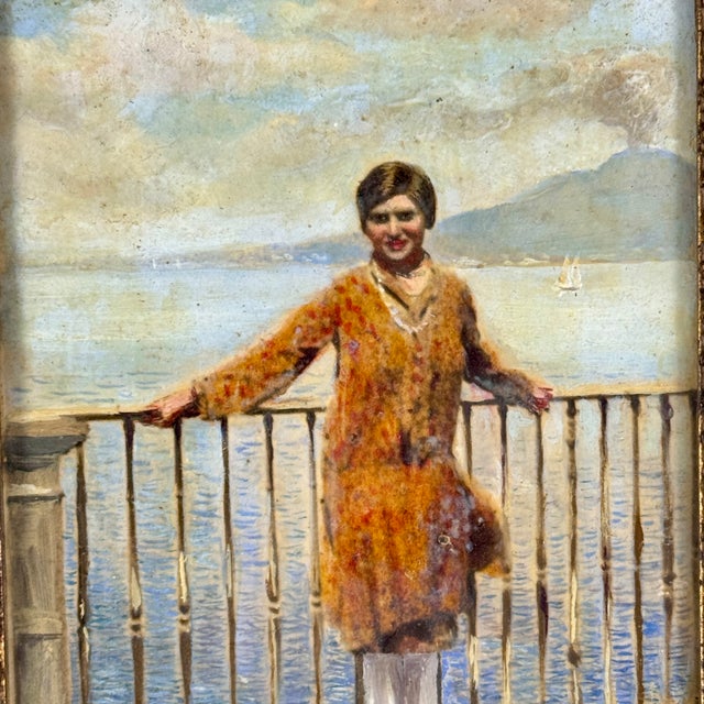 Mid 20th Century Pair of Vintage Italian Hand Painted Tourist Painting Portraits of Two Women, Framed For Sale - Image 5 of 8