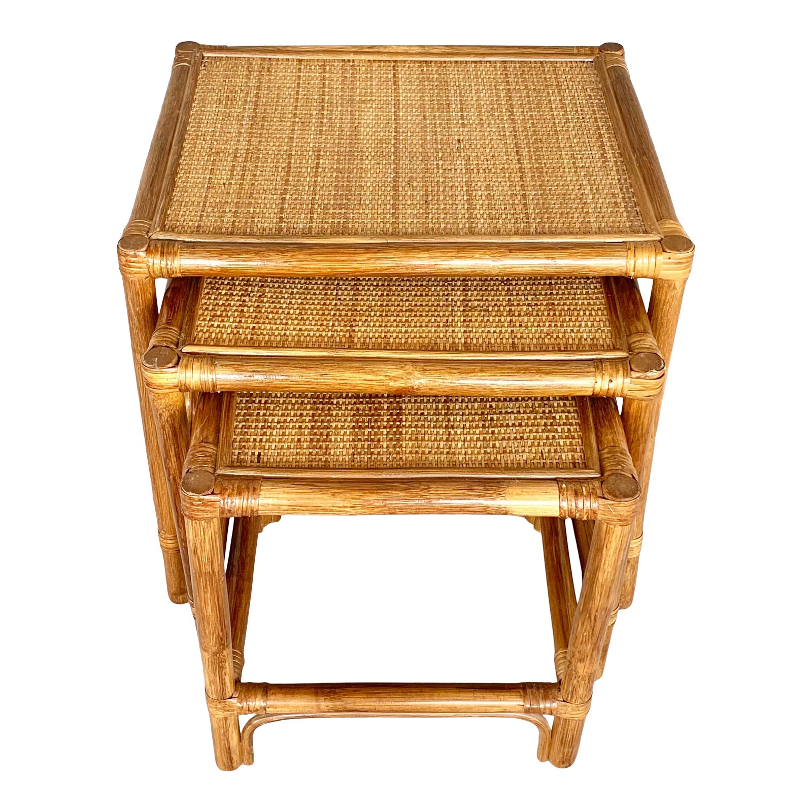 Vintage Rattan Nesting Tables Chairish