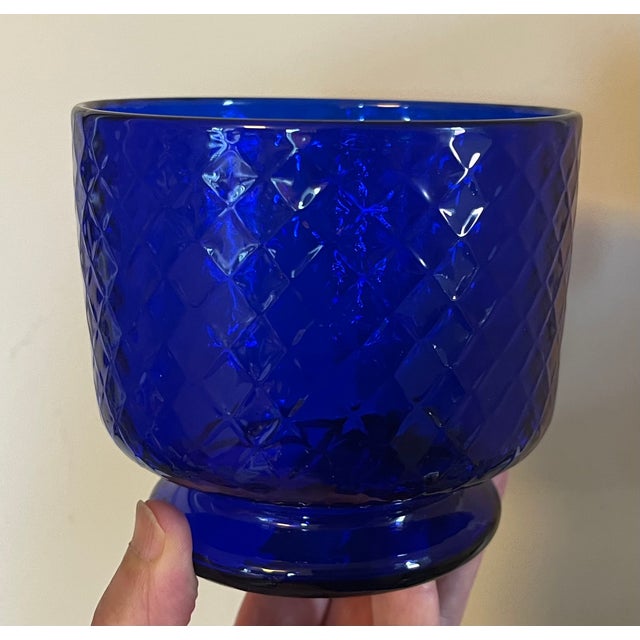 Antique 19th Century American Stiegel Flint Glass Cobalt Bowl With Quilted Diamond Honeycomb Molded Design For Sale - Image 11 of 12