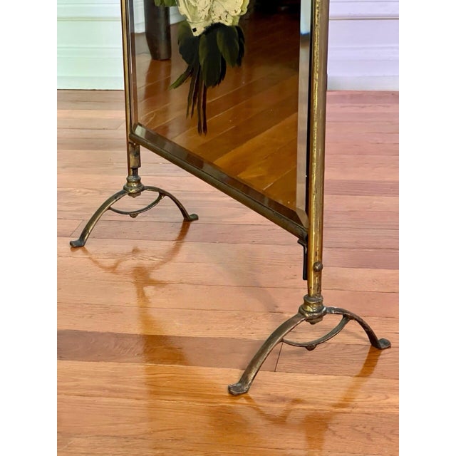 1920s Art Deco Brass and Beveled Mirror Fire Screen With Painted Flowers, 1920s For Sale - Image 5 of 11