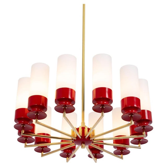 Large Red Opal Glass Sputnik Chandelier from Kaiser Idell / Kaiser Leuchten, Germany, 1960s For Sale - Image 10 of 10
