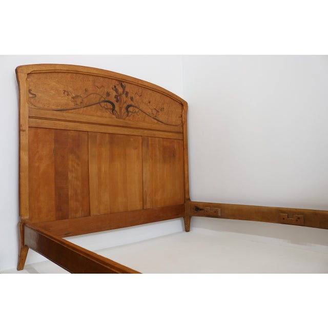Antique Art Nouveau Bed with Inlaid Marquetry Decorative Floral Design, 1890s For Sale - Image 10 of 16