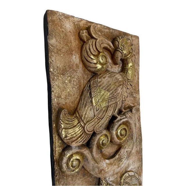 Asian Early 21st Century Thai Wooden Carved Panel With Gold Paint For Sale - Image 3 of 4