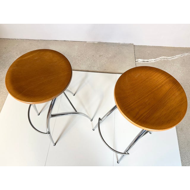 Silver Postmodern Chromed Steel and Beech Bar Stools, Italy, 1990s, Set of 2 For Sale - Image 8 of 11