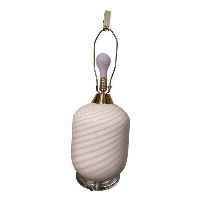 Murano Vetri Vintage Lucite Brass & Glass Swirl Table Lamp For Sale