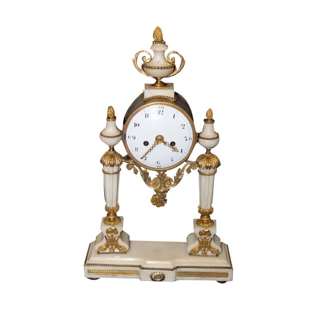 Louis XVI Portico Clock in Marble and Gilt Bronze For Sale
