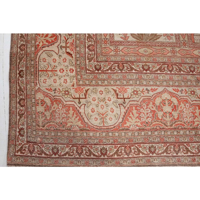 Textile Antique Persian Tabriz Copper, Terracotta and Ivory Hand Knotted Wool Rug For Sale - Image 7 of 11