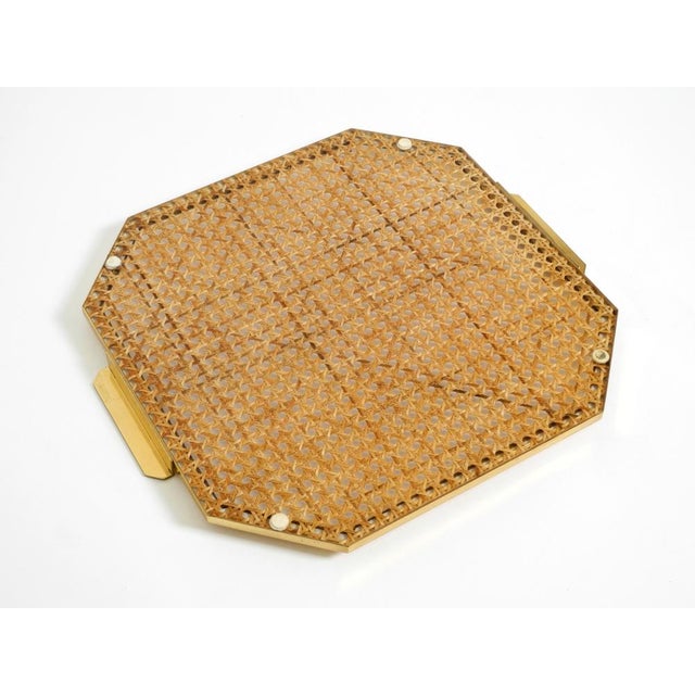 Octagonal Acrylic Glass, Wicker and Brass Serving Tray in the style of Christian Dior, Italy, 1970s For Sale - Image 16 of 18