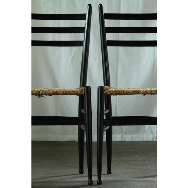 Black Vintage Italian Papercord Black Dining Chairs with Woven Seat, 1950s, Set of 4 For Sale - Image 8 of 14