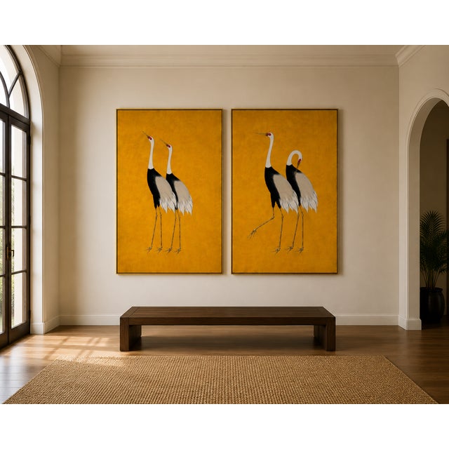 Gold Japanese Crane Diptych, Oversized Gold Wall Art Collection, 16" X 24" For Sale - Image 8 of 9