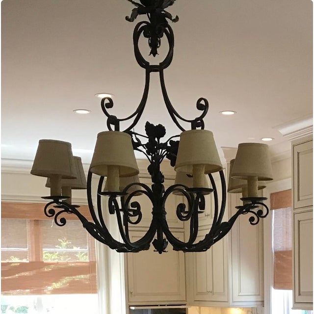 Hollywood Regency Paul Ferrante Hand-Forged Wrought Iron 8-Light Chandelier For Sale - Image 3 of 5