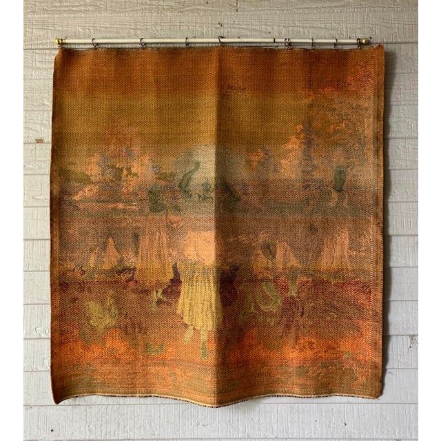 Vintage French Medieval-Style Farmhouse Wheat Harvest Square Wall Tapestry For Sale - Image 10 of 12