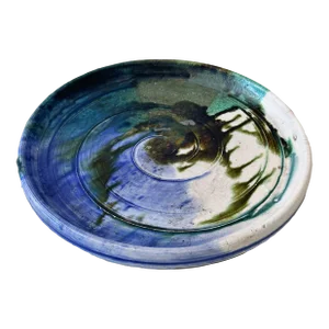 Vintage Hand Thrown Pottery Trinket Dish in Elegant Drip Glaze