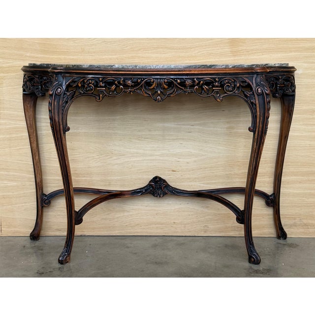 Early 20th Century French Regency Carved Walnut Console Table with Polychrome details and marble top For Sale - Image 17 of 18