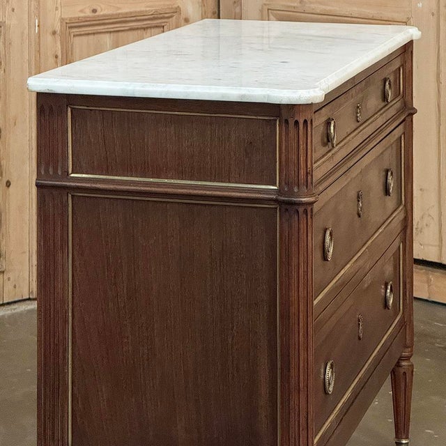 Antique French Louis XVI Mahogany Commode With Carrara Marble For Sale - Image 9 of 17