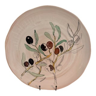 Pottery Barn Handcrafted in Italy Olive Branch Ceramic Serving Platter - Discontinued Pattern For Sale