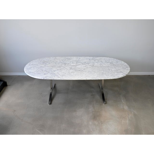 Mid-Century Modern Carrara Marble Dining Table With Stainless Steel Base by Nicos Zographos For Sale - Image 3 of 12