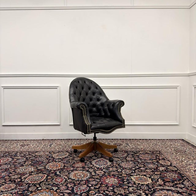 Black Classic English Chesterfield Desk Chair in Black For Sale - Image 8 of 8
