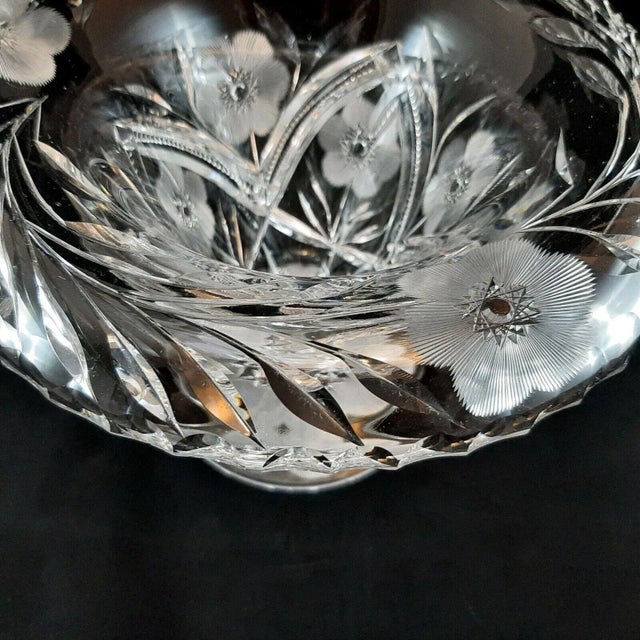 American Antique 1900s American Brilliant Period Cut Crystal Rolled Rim Footed Compote/Vase For Sale - Image 3 of 13