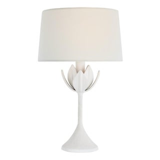 Julie Neill by Visual Comfort Signature Alberto 17" Cordless Accent Lamp in Plaster White with Linen Shade For Sale